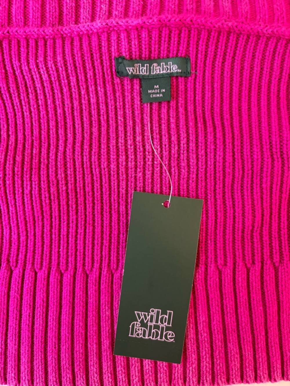 NWT Wild Fable Off-Shoulder Ribbed Zip-Front Sweater Cardigan - Hot Pink - Picture 7 of 10